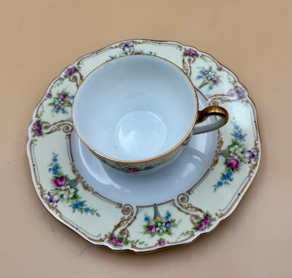 Paul Muller Selb Bavaria The Empress Cup & Dessert Plate Floral Gold